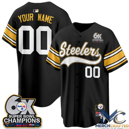 Pittsburgh Steelers 6X Champs Throwback Baseball Jersey