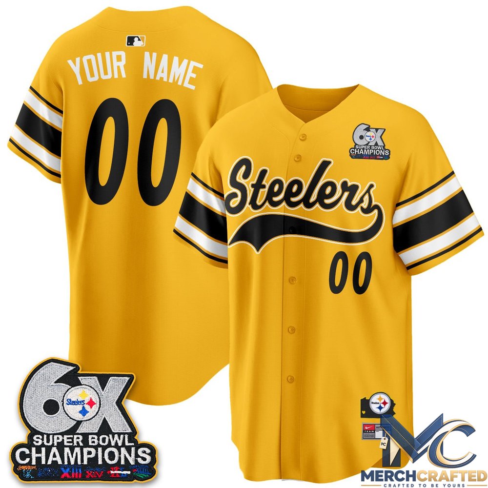 Pittsburgh Steelers 6X Champs Throwback Baseball Jersey