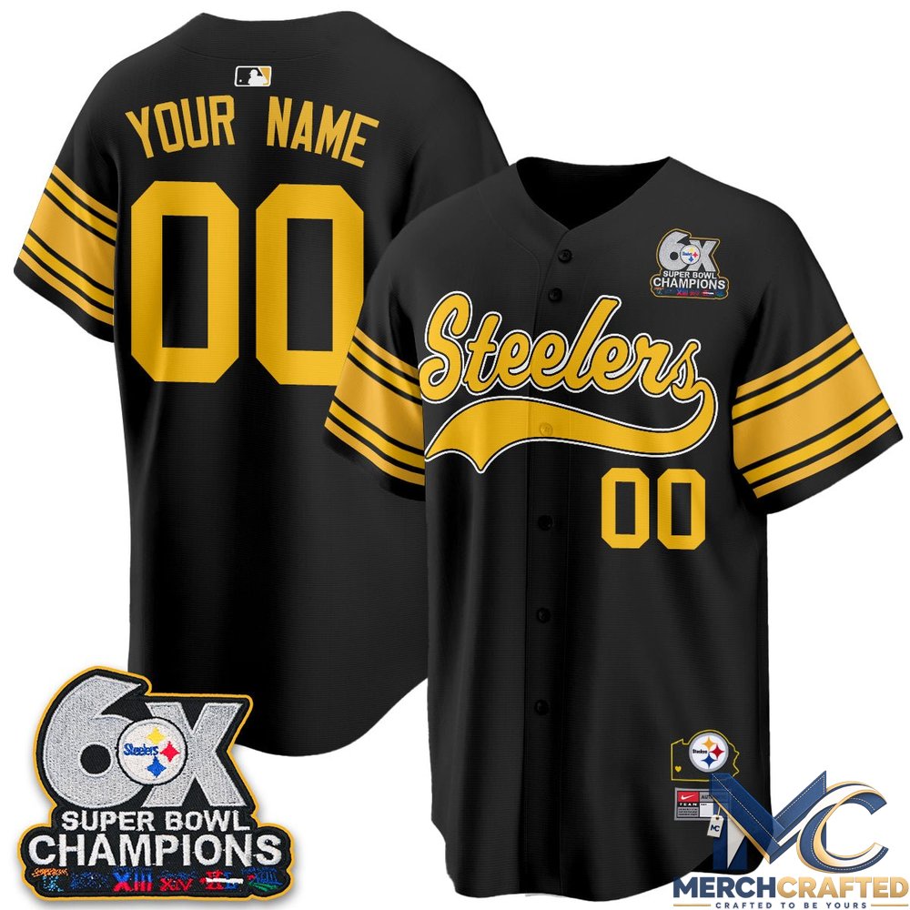 Pittsburgh Steelers 6X Champs Throwback Baseball Jersey