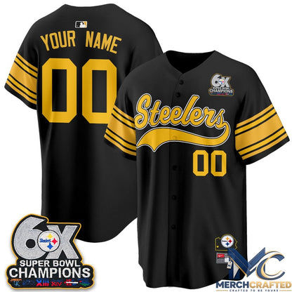Pittsburgh Steelers 6X Champs Throwback Baseball Jersey