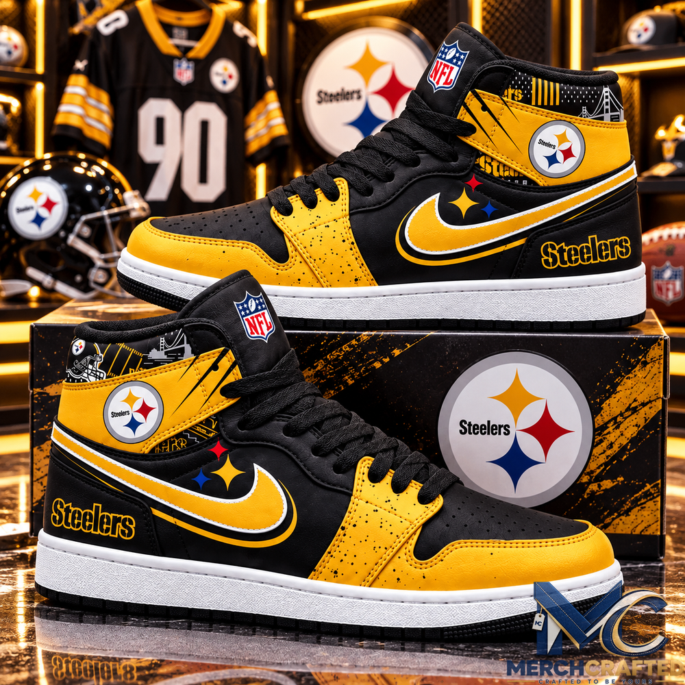 Pittsburgh Steelers Black Gold Football High Top Sneakers For Fans