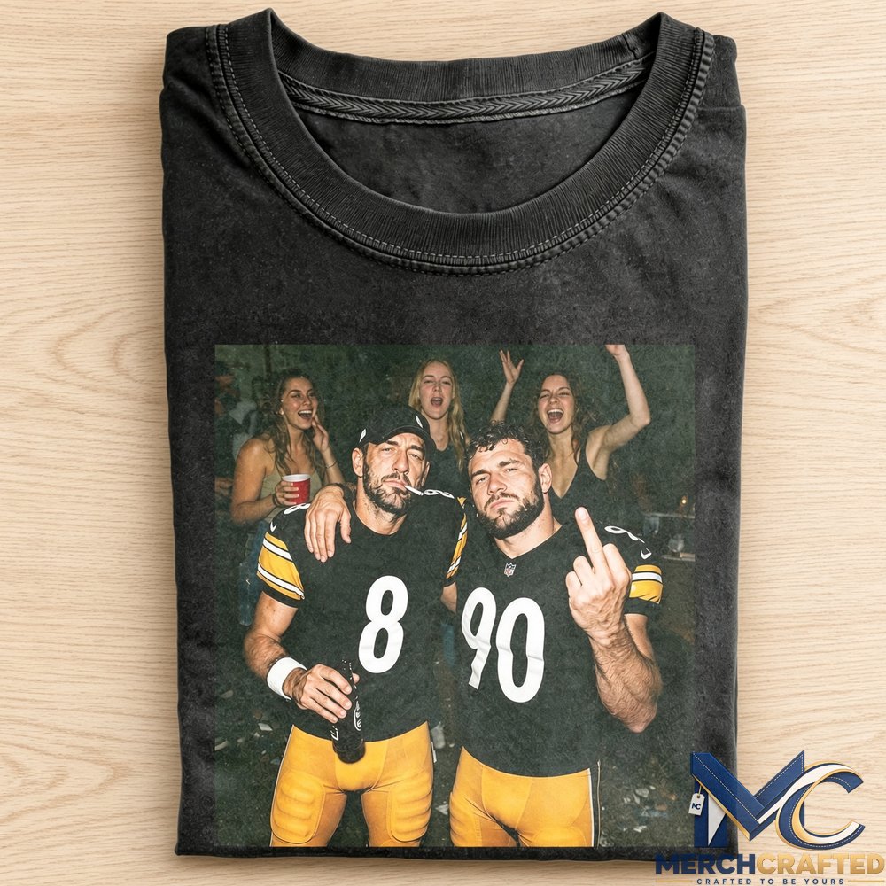 Pittsburgh Steelers x Aaron Rodgers x T.J. Watt Drinking Middle Finger Tee