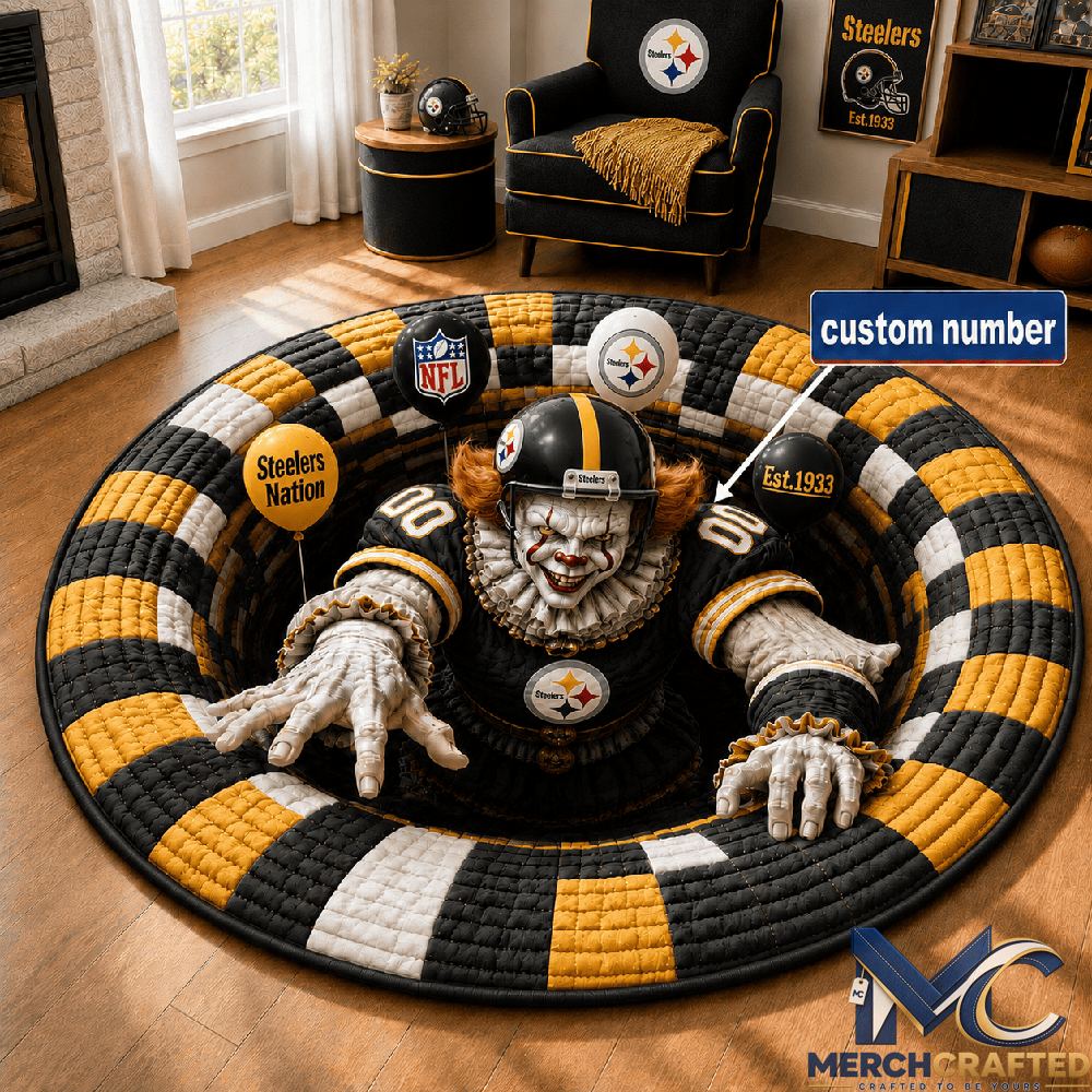 Pittsburgh Steelers x Michael Myers 2026 Halloween Custom Number Special Quilted Round Rug