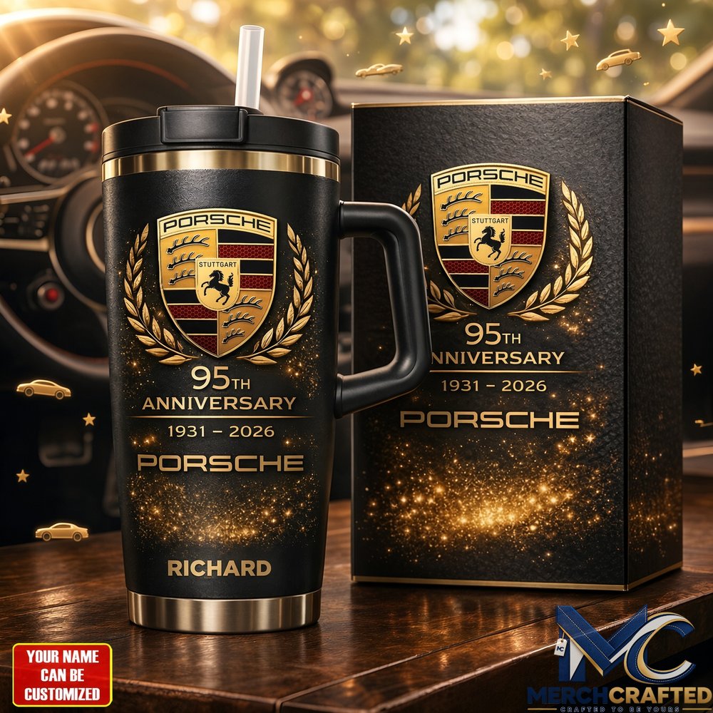 Porsche 95th Anniversary Custom Name Tumbler 1931 to 2026 Black Stainless Steel Cup with Gift Box