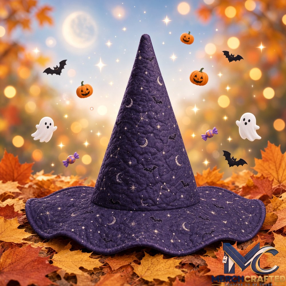 Purple Celestial Moon Star Limited Edition Quilted Witch Hat Halloween Costume Hat