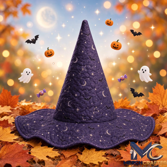 Purple Celestial Moon Star Limited Edition Quilted Witch Hat Halloween Costume Hat