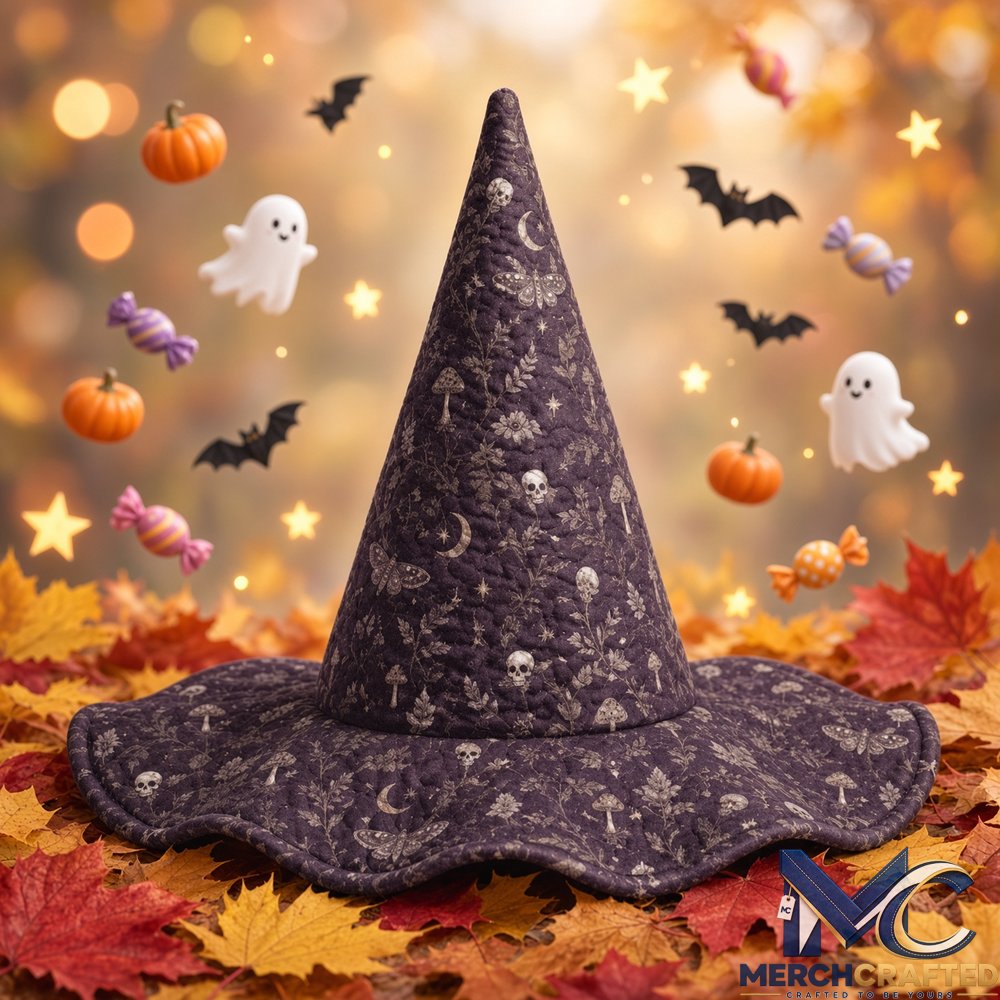 Purple Floral Moon Celestial Limited Edition Quilted Witch Hat Halloween Costume Hat