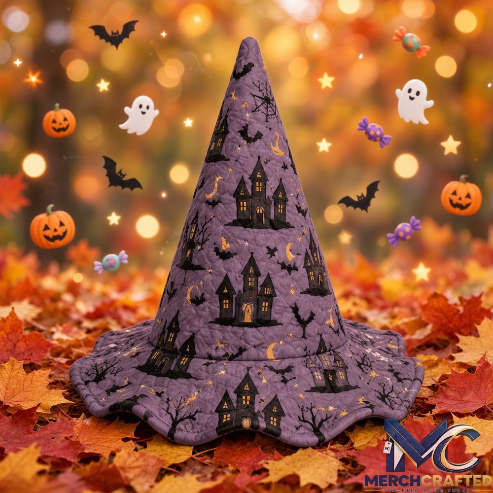 Purple Haunted House Halloween Limited Edition Quilted Witch Hat Costume Hat