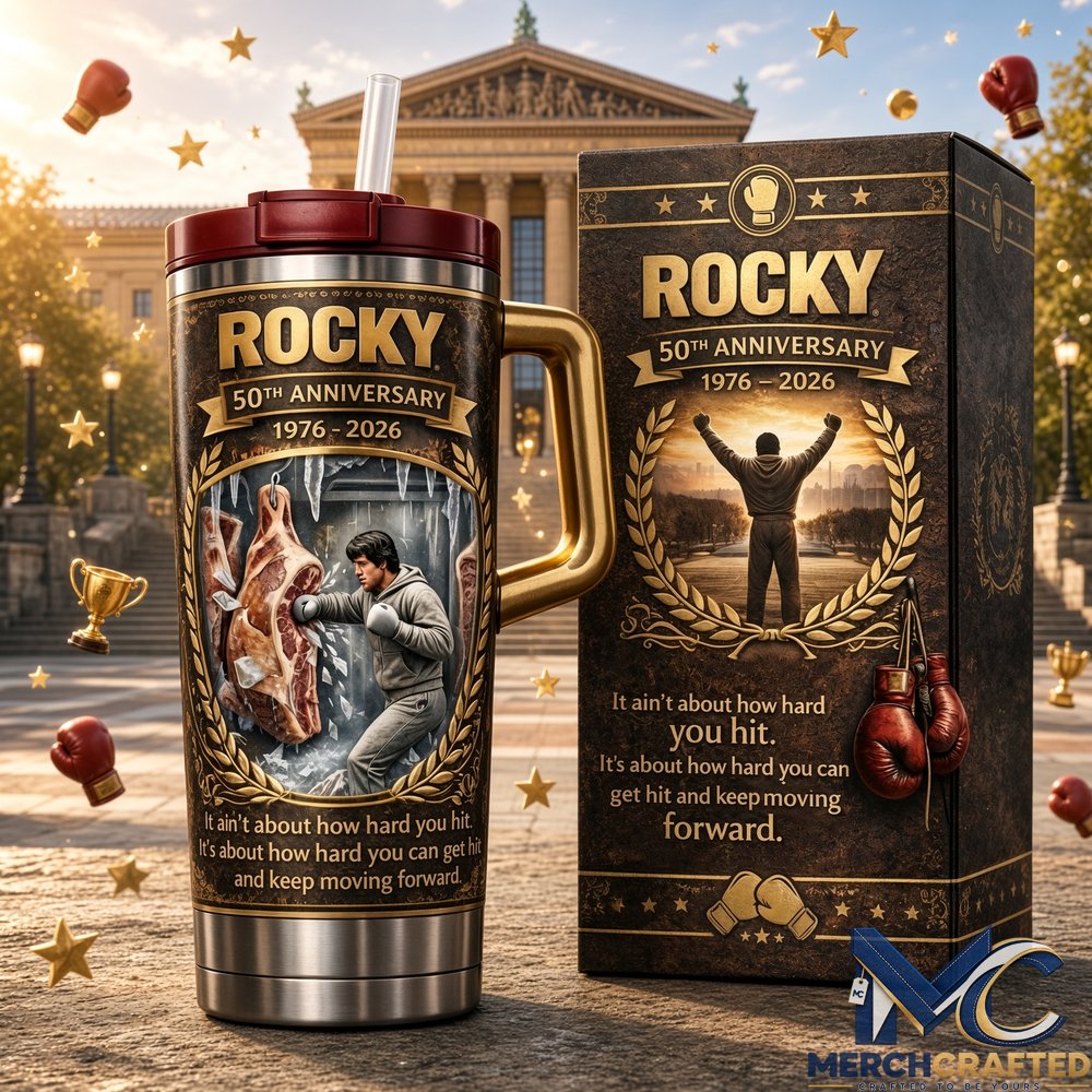 Rocky The Italian Stallion 50th Anniversary Tumbler 1976 to 2026 Cup with Gift Box