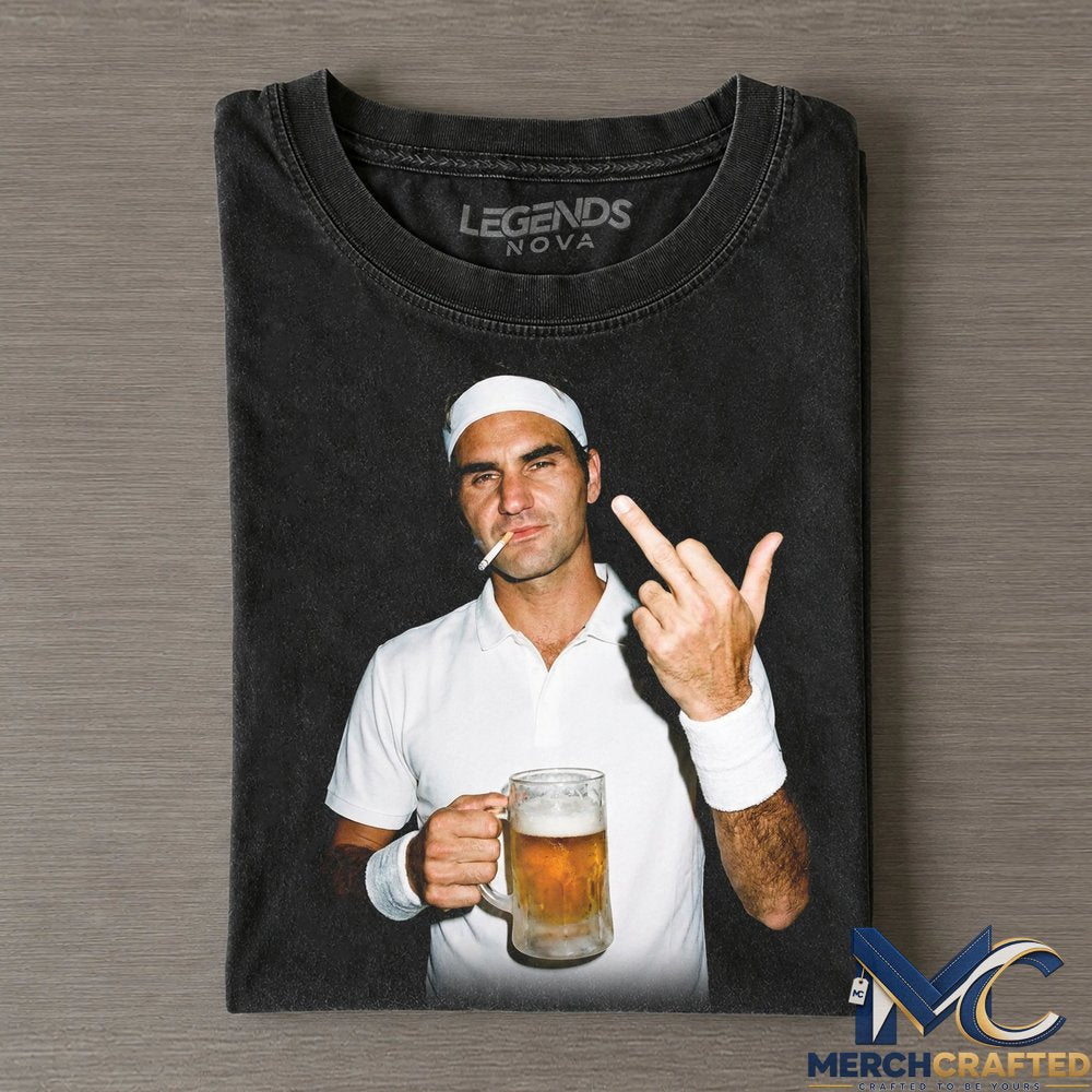 Roger Federer Tennis Drink Beer x Smoke Graphic T-Shirt