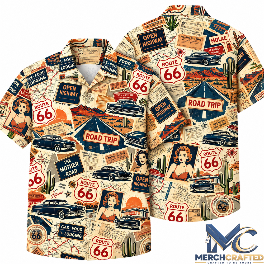 Route 66 Retro Road Trip Vintage Hawaiian Shirt for Men