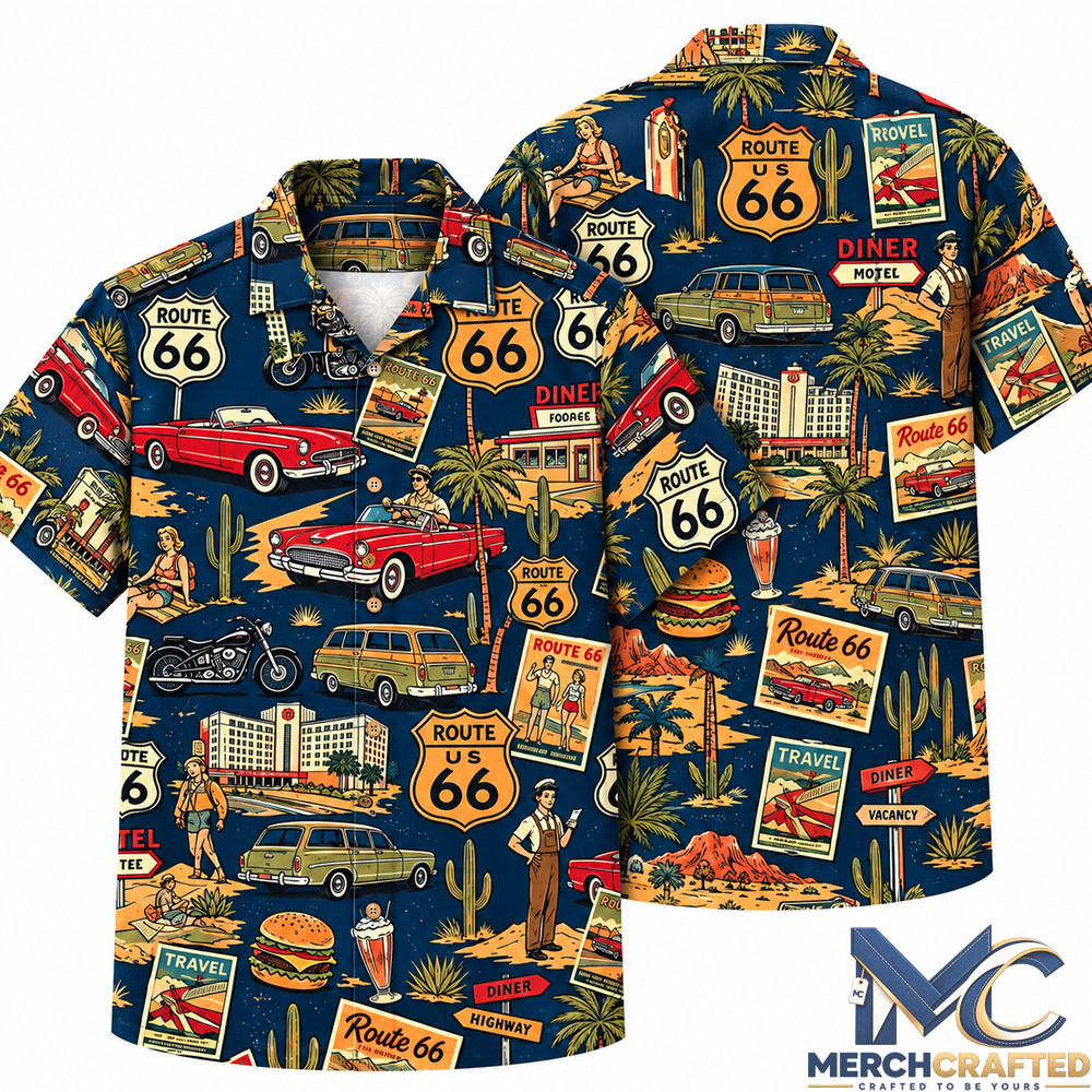 Route 66 Vintage American Road Trip Hawaiian Shirt