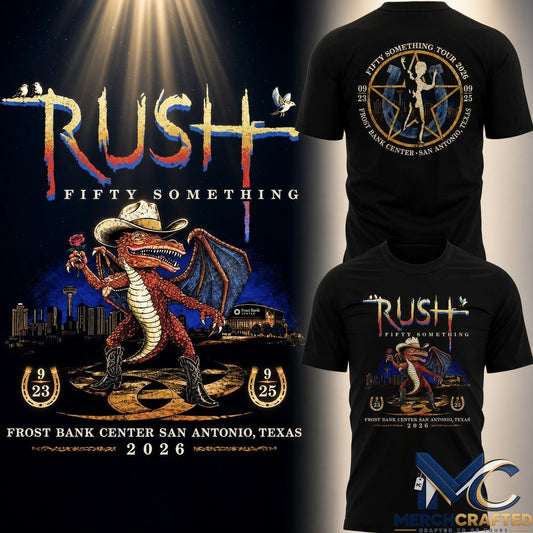 Rush Fifty Something Tour 2026 San Antonio T Shirt Black Graphic Tee Frost Bank Center