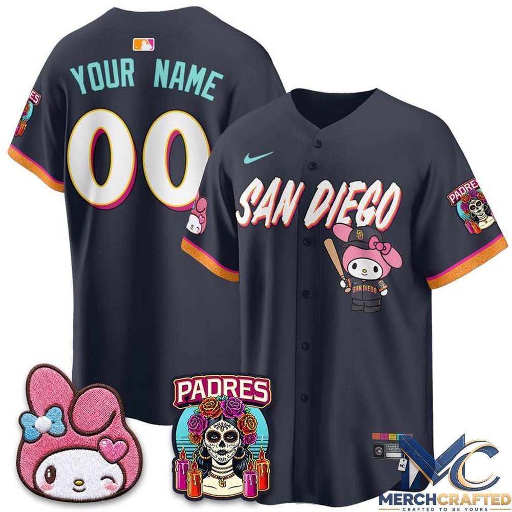 San Diego Padres x Kuromi Pink Sanrio Friend Día de los Muertos Custom Baseball Jersey