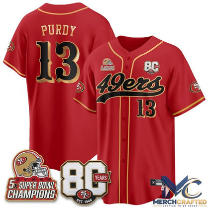San Francisco 49ers 80 Years & 5X Champs Limited Edition Baseball Jersey