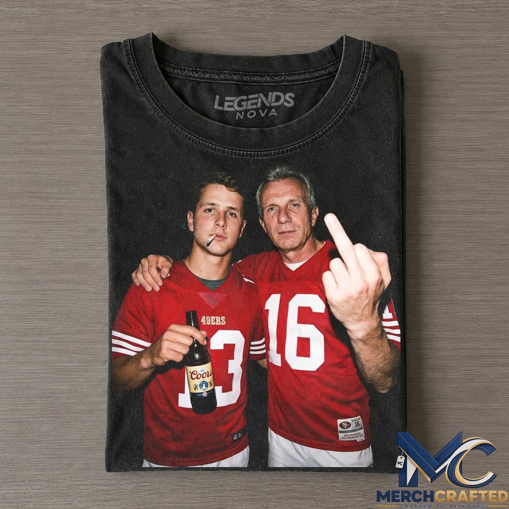 San Francisco 49ers Brock Purdy x Joe Montana Drinking x Middle Finger T-Shirt