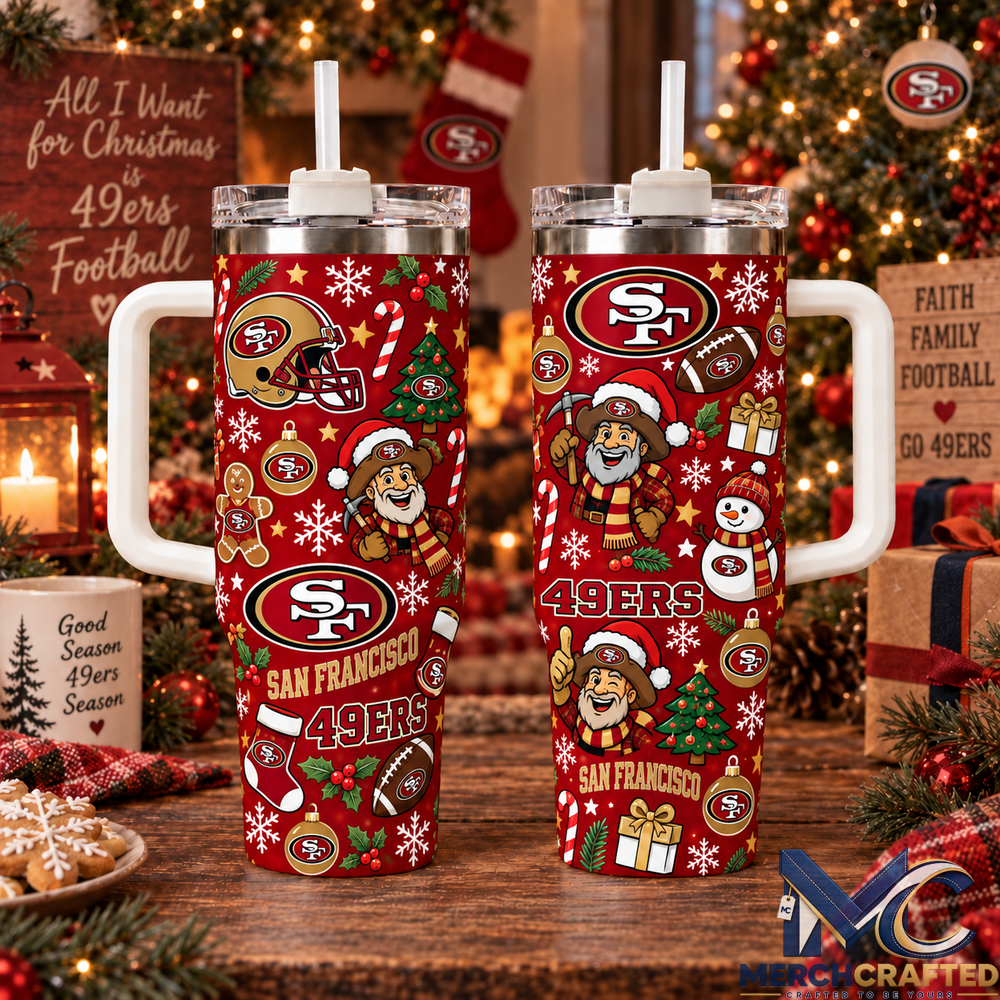 San Francisco 49ers Christmas 40oz Tumbler With Handle Football Fan Holiday Gift