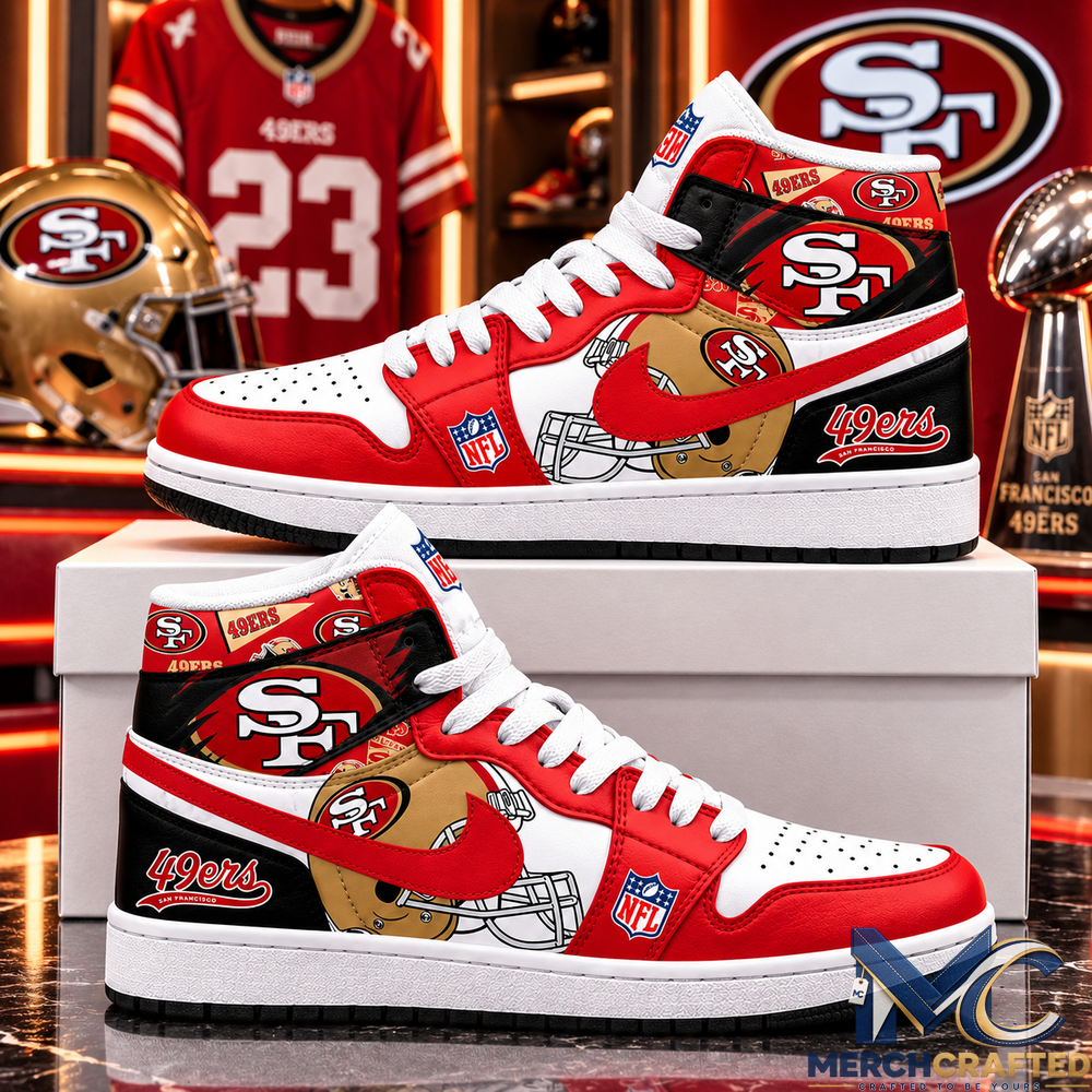 San Francisco 49ers Football High Top Sneakers Red Gold Fan Shoes for Men and Women