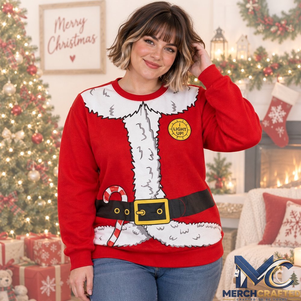 Santa Claus Christmas 2026 Ugly Sweater  I Light Up Santa Suit Holiday Knit Sweater