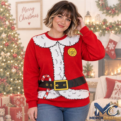 Santa Claus Christmas 2026 Ugly Sweater  I Light Up Santa Suit Holiday Knit Sweater
