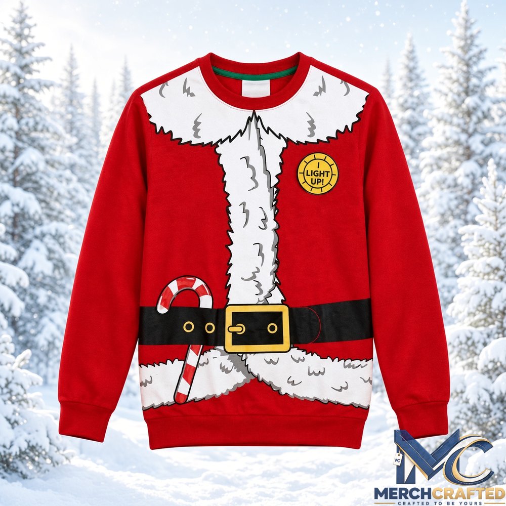 Santa Claus Christmas 2026 Ugly Sweater  I Light Up Santa Suit Holiday Knit Sweater