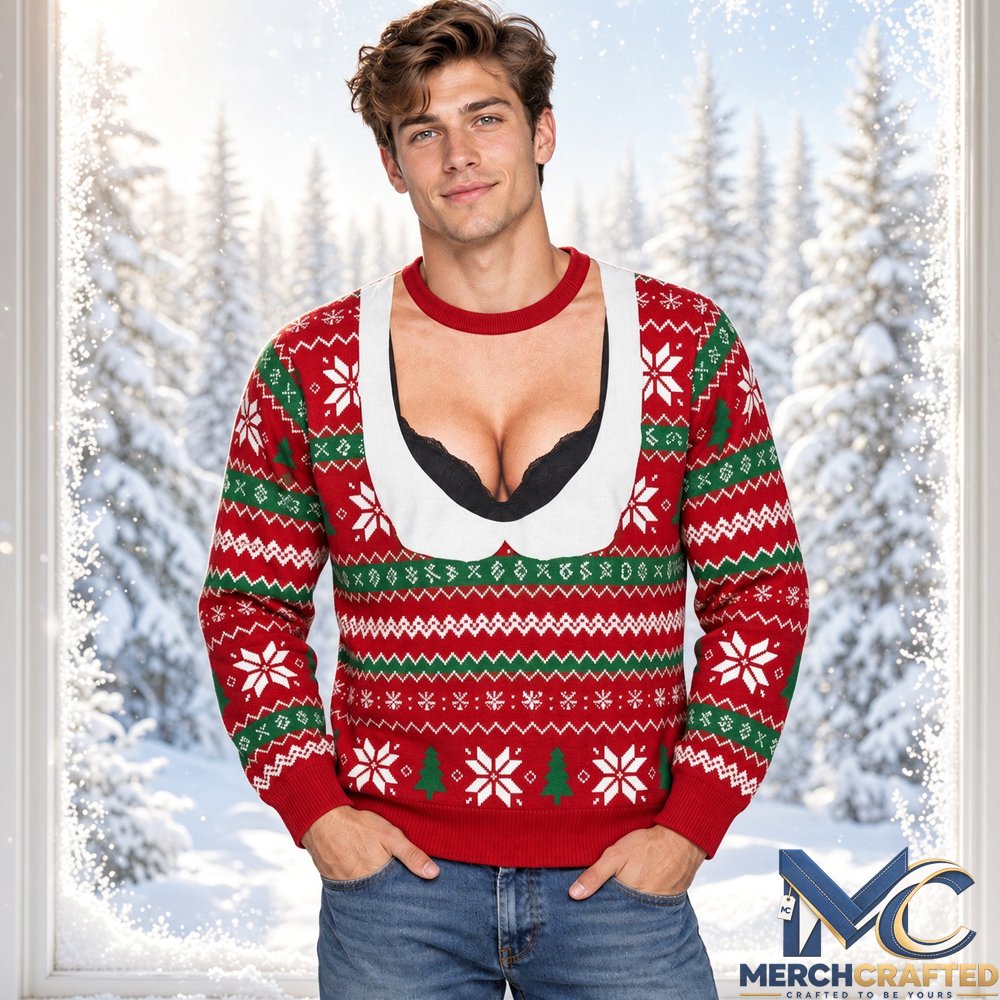 Santa Funny Sexy Christmas Ugly Sweater 2026  Illusion Holiday Knit Sweater for Parties