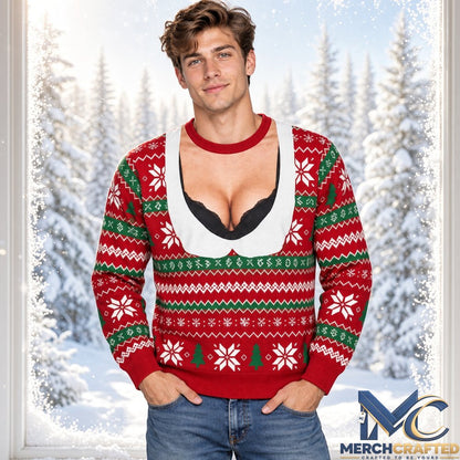 Santa Funny Sexy Christmas Ugly Sweater 2026  Illusion Holiday Knit Sweater for Parties