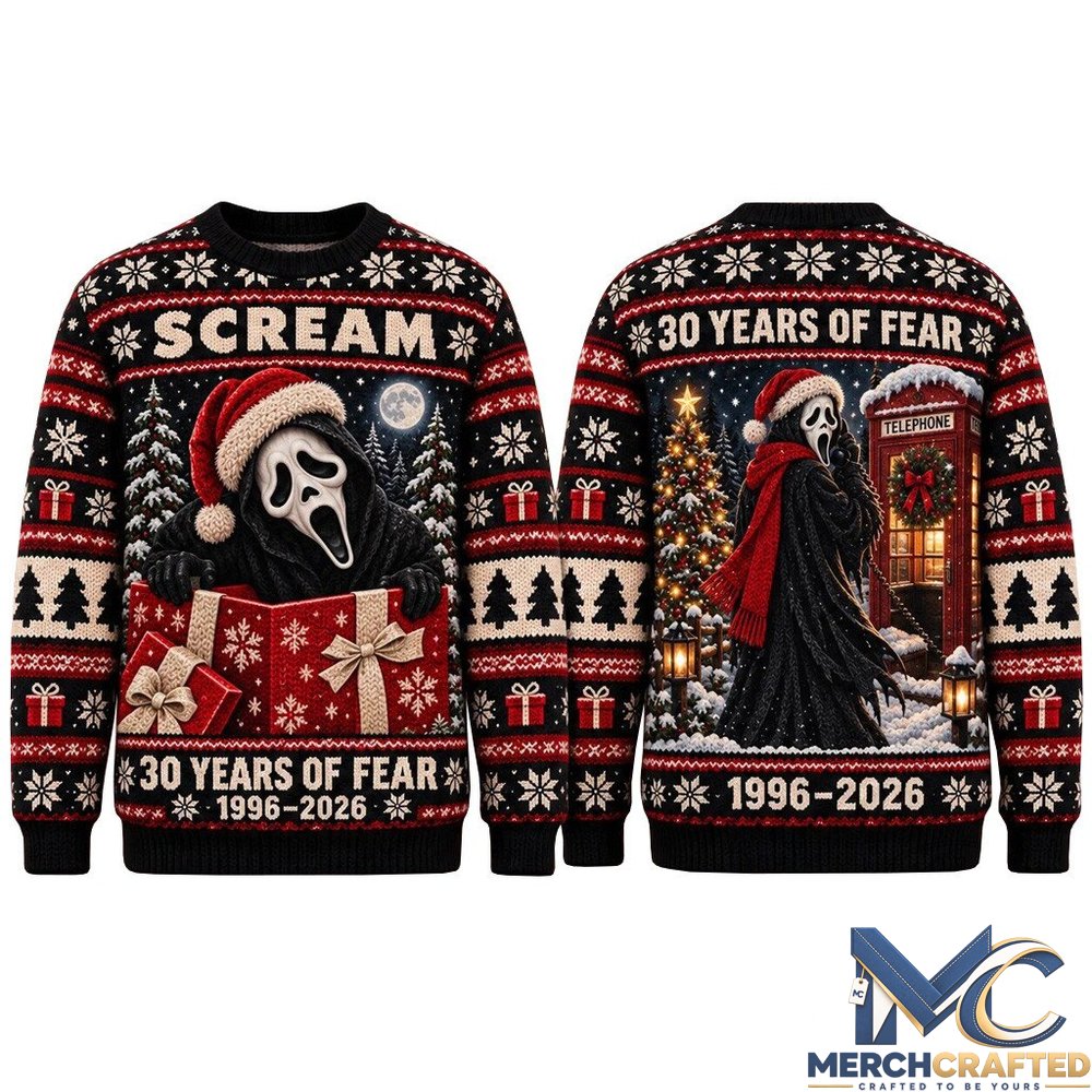 Scream Ghostface 30 Years of Fear Holiday 2026 Christmas Ugly Sweater