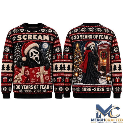 Scream Ghostface 30 Years of Fear Holiday 2026 Christmas Ugly Sweater