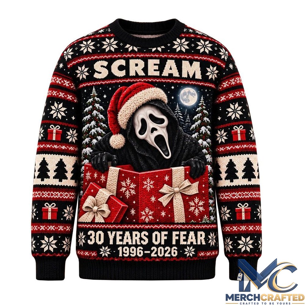 Scream Ghostface 30 Years of Fear Holiday 2026 Christmas Ugly Sweater