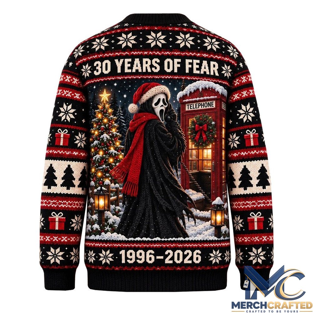 Scream Ghostface 30 Years of Fear Holiday 2026 Christmas Ugly Sweater
