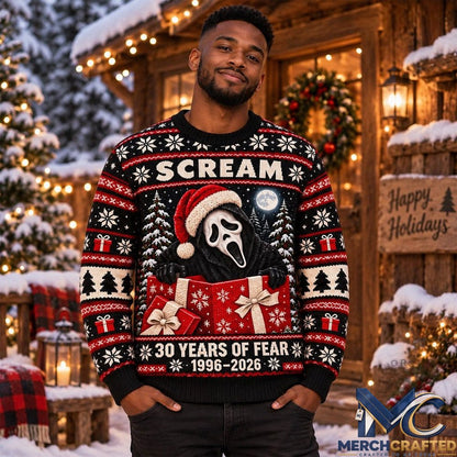 Scream Ghostface 30 Years of Fear Holiday 2026 Christmas Ugly Sweater
