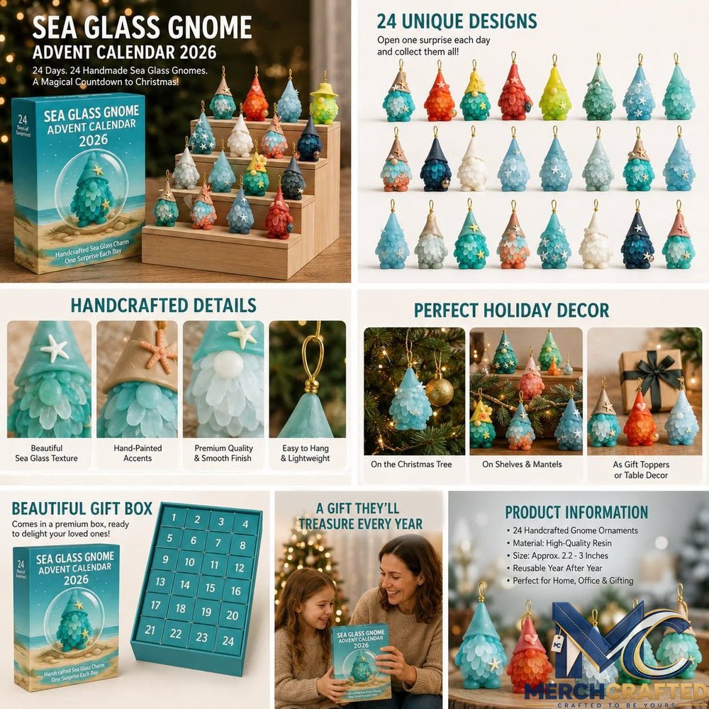 Sea Glass Gnome 2026 – Coastal Holiday Decor Advent Calendar