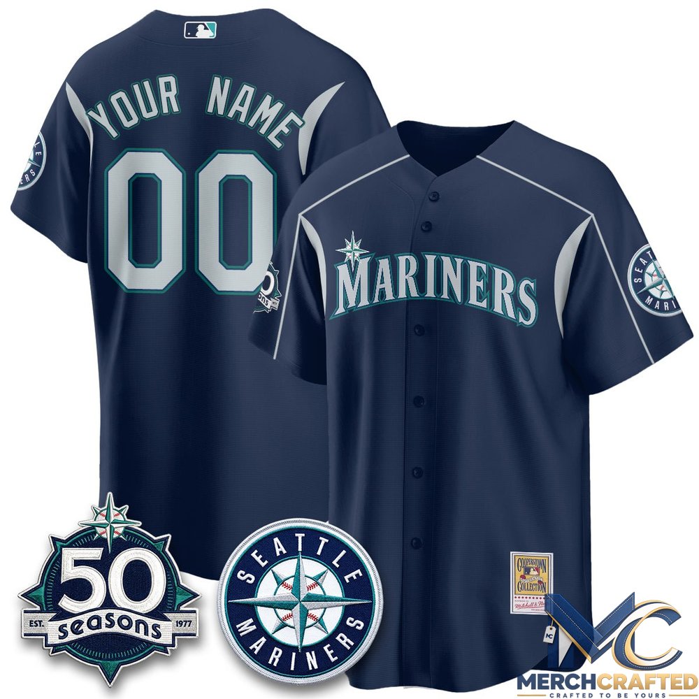 Seattle Mariners Legacy Edition Custom Jersey – Navy 50 Seasons
