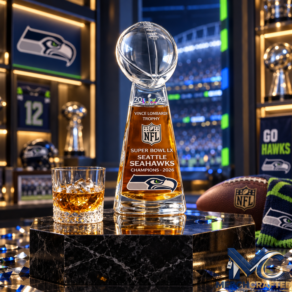 Seattle Seahawks 2026 Super Bowl LX Champions Lombardi Trophy Whiskey Decanter