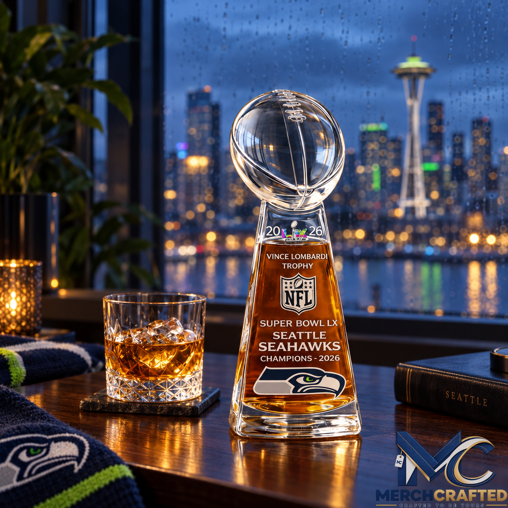 Seattle Seahawks 2026 Super Bowl LX Champions Lombardi Trophy Whiskey Decanter