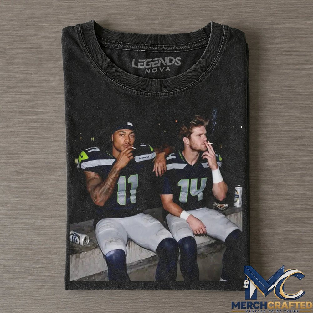 Seattle Seahawks Devon Witherspoon x DK Metcalf Smoking on the Bench T-Shirt