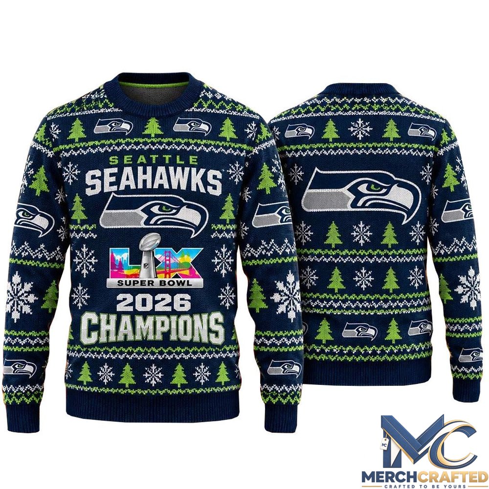 Seattle Seahawks Super Bowl LX Champions 2026 Ugly Christmas Sweater