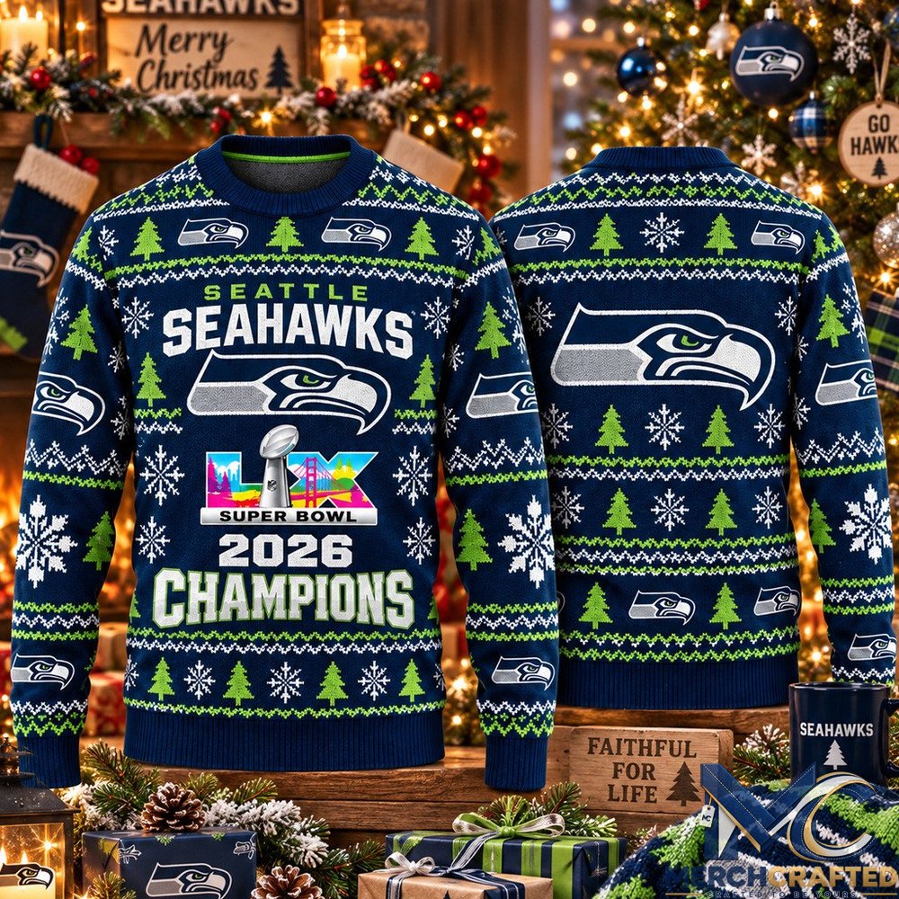Seattle Seahawks Super Bowl LX Champions 2026 Ugly Christmas Sweater