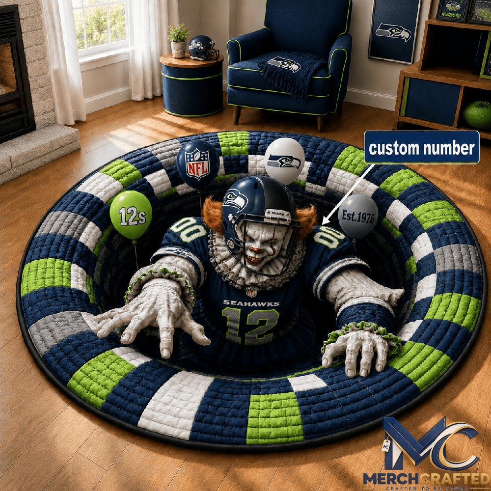 Seattle Seahawks x Michael Myers 2026 Halloween Custom Number Special Quilted Round Rug