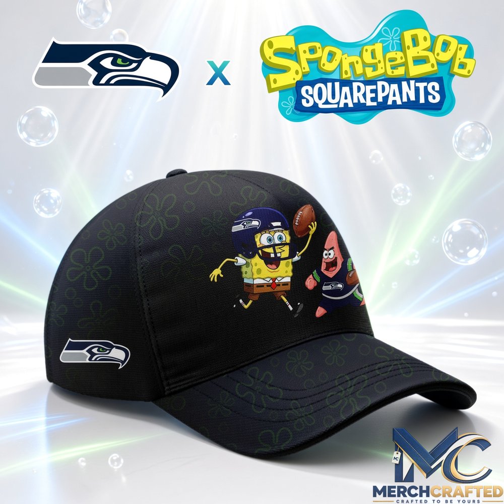 Seattle Seahawks x SpongeBob SquarePants Cap Black Graphic Hat