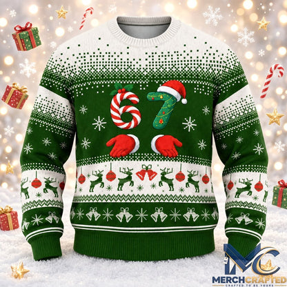 Six Seven Christmas 2026 Ugly Sweater Green White Knit Pullover