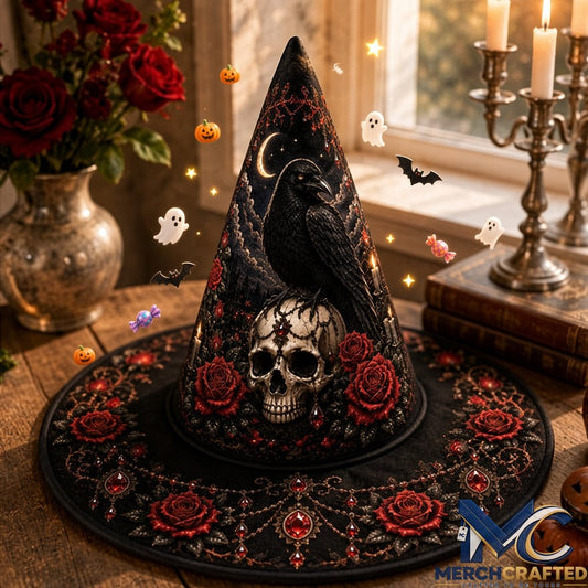 Skull Rose Gothic Halloween 2026 Limited Edition Quilted Witch Hat Black Costume Hat