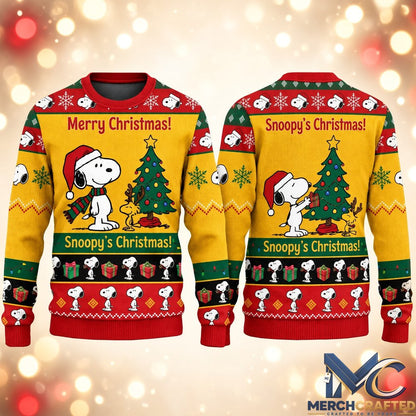 Snoopy Christmas Yellow Ugly Christmas Sweater 2026  Peanuts Holiday Knit for Snoopy Fans