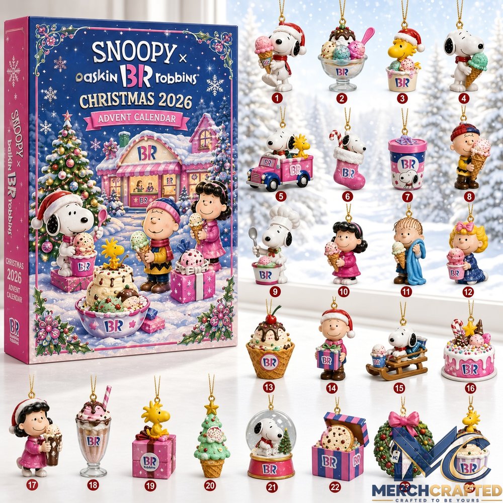 Snoopy x Baskin Robbins Christmas Advent Calendar 2026 Xmas Decor Ideas  24 Ice Cream Charm Ornaments