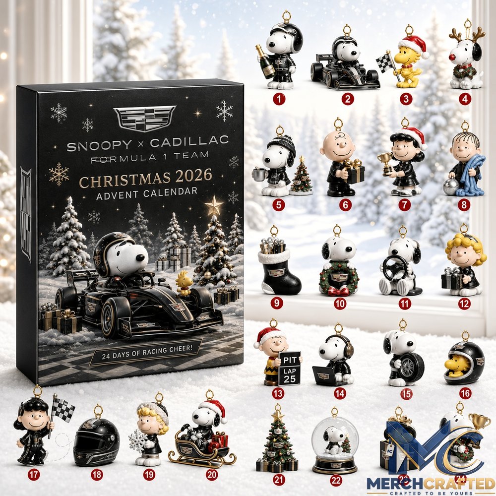 Snoopy x Cadillac Formula 1 Team Christmas Advent Calendar 2026 Xmas Decor Ornaments  24 Days of Racing Cheer