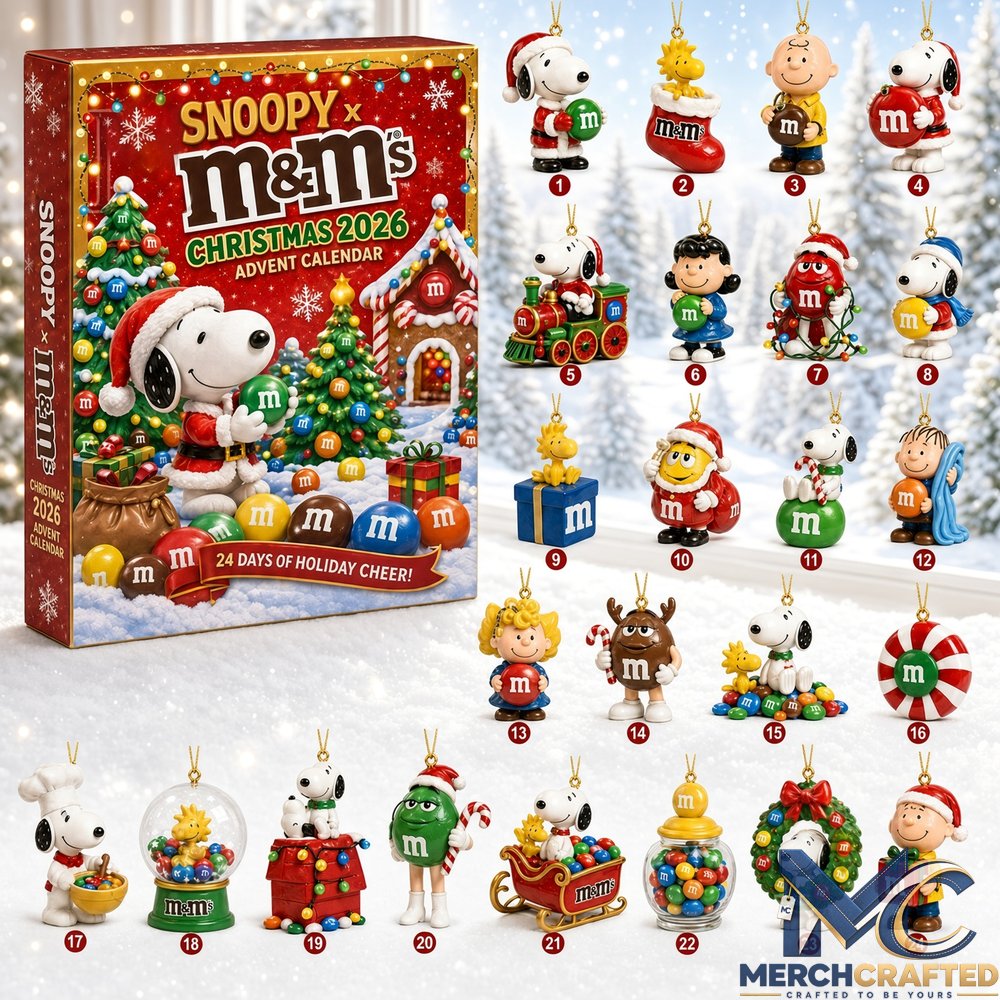 Snoopy x M&M's Christmas Countdown Xmas Advent Calendar 2026  24 Days of Holiday Cheer Ornaments