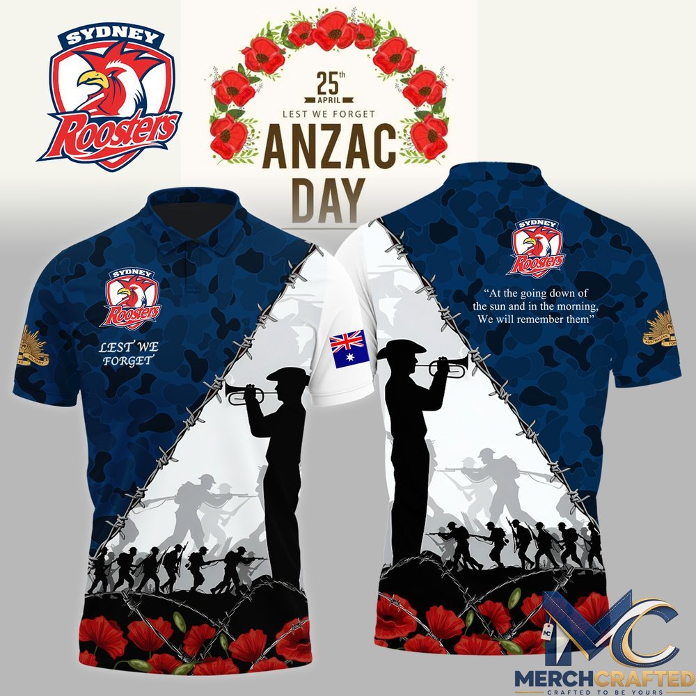 Sydney Roosters Lest We Forget Anzac Day Limited Edition Polo Shirt