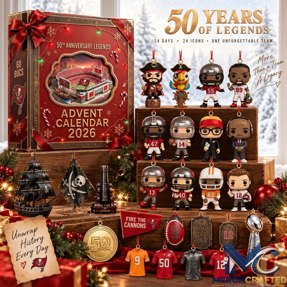 Tampa Bay Buccaneers 50th Anniversary Advent Calendar 2026 - Xmas Idea Countdown Gifts  24 Icons One Unforgettable Team