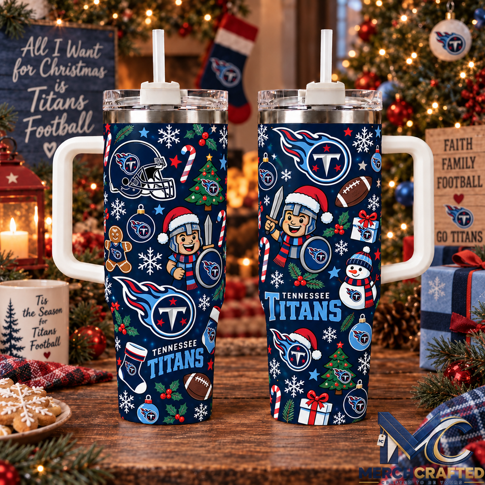 Tennessee Titans Christmas 40oz Tumbler With Handle Football Fan Holiday Gift